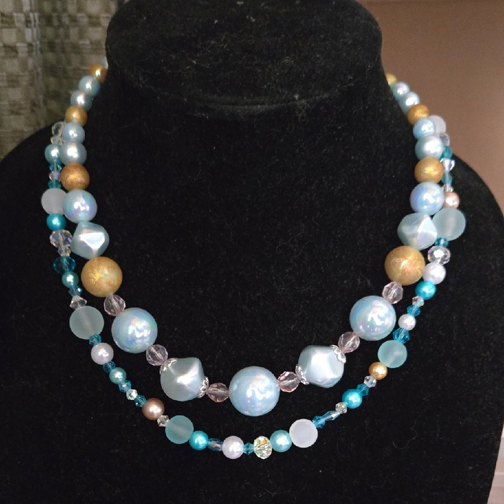 Vintage Meets Modern Blue and Gold Beaded Necklace